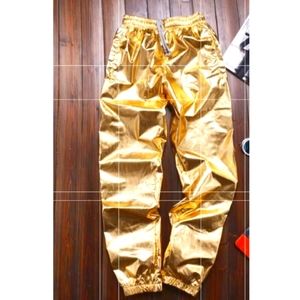 EMAYSPORIUM Women Shiny Metallic Fleece Pants-(Gold)